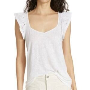 Paige Giulia Eyelet Flutter Sleeve Linen top white - XL